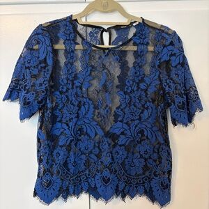ONLY Royal Blue Lace Overlay T-Shirt Blouse